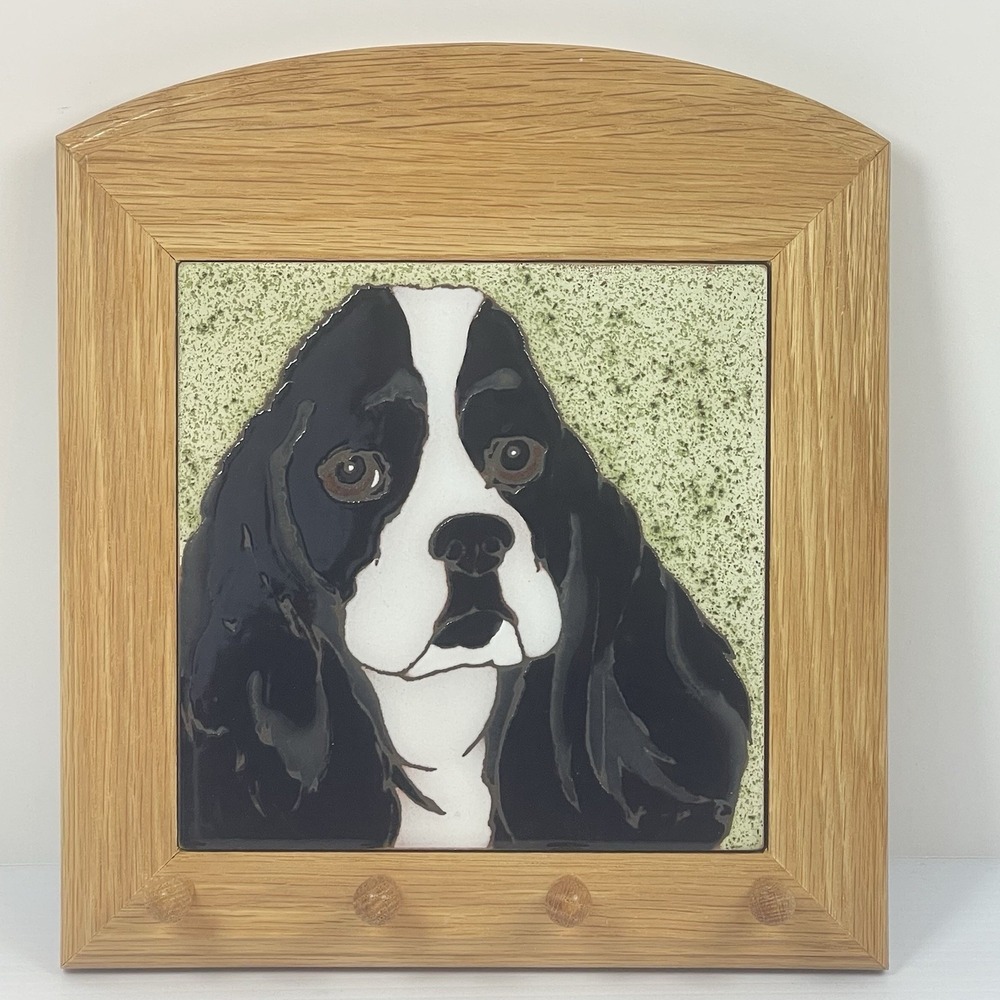 Cocker Spaniel Dog Hand Painted Tile Pumpkin Inc Framed Trivet Wall Hanging Pegs